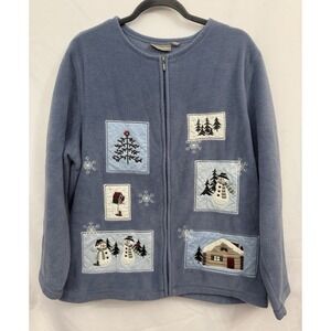 Croft‎ & Barrow Blue Full Zip Fleece Jacket Holiday Snowman Womens Size 1X